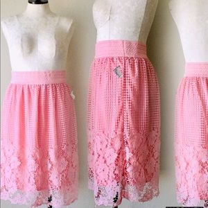 Pink Lace A line skirt size large NWT